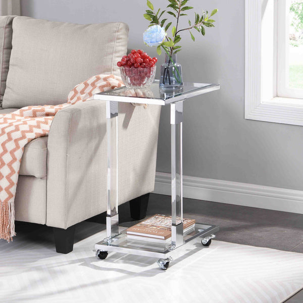 Glass Top C Shape Square Table With Metal Base For Living Room