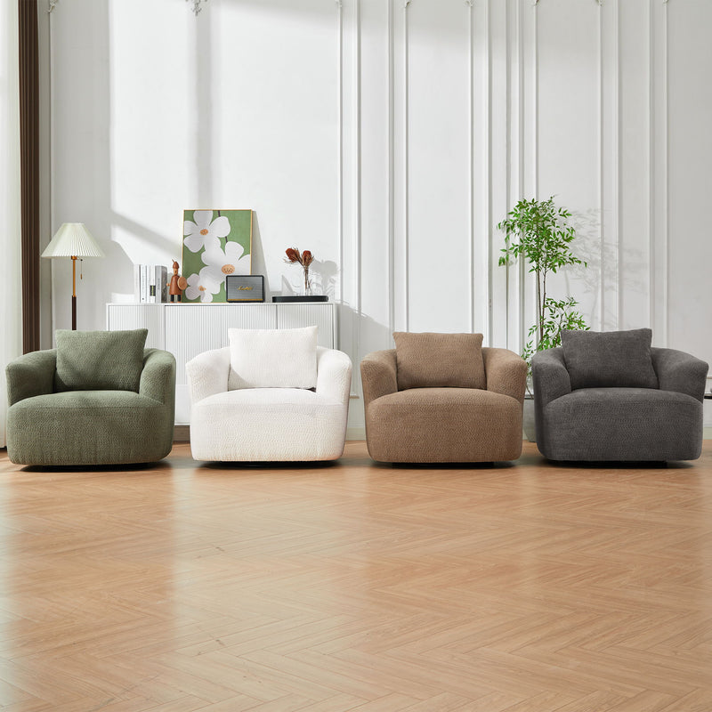 360° Swivel Barrel Sofa Chair With Throw Pillow, Chenille Upholstered Accent Chair