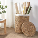 Round Tall Water Hyacinth Woven Wicker Laundry Hamper With Lid - For Clothes, Canvas, Toys And Book Storage With Removable Liner - 15" X 15" X 20" - Natural Brown