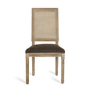 French Country Dining Chair With Rectangular Cane Backrest And Smooth Upholstered Seating