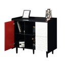 Modern Sideboard Buffet Cabinet With Red Doors And Unique Panel Styling