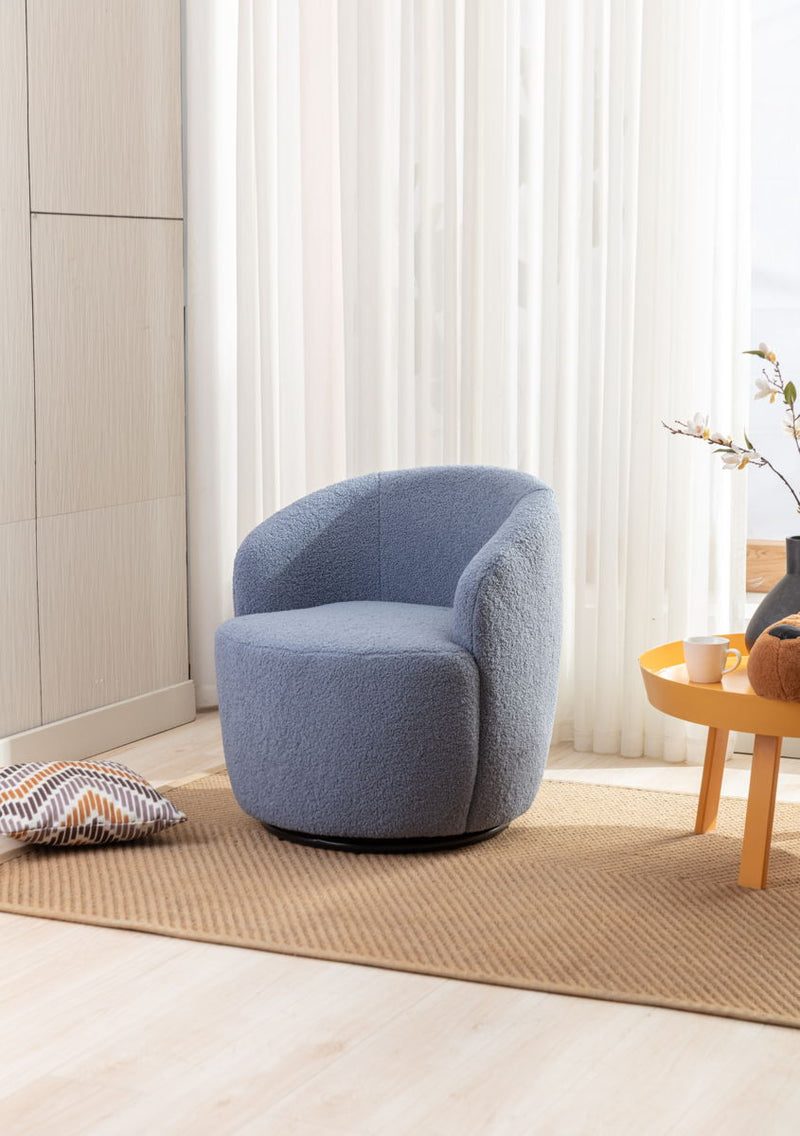 Teddy Fabric Swivel Accent Armchair Barrel Chair With Powder Coating Metal Ring