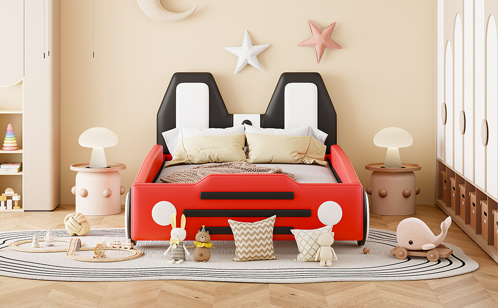 Twin Size Race Car-Shaped Platform Bed with Wheels,Red - Atlantic Fine Furniture Melbourne FL