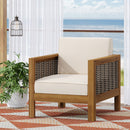 Outdoor Acacia Wood Club Chair With Wicker Accents