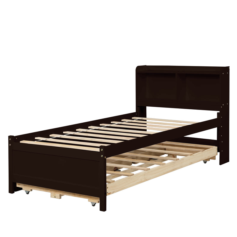 Twin Bed with Bookcase,Twin Trundle,Drawers,Espresso