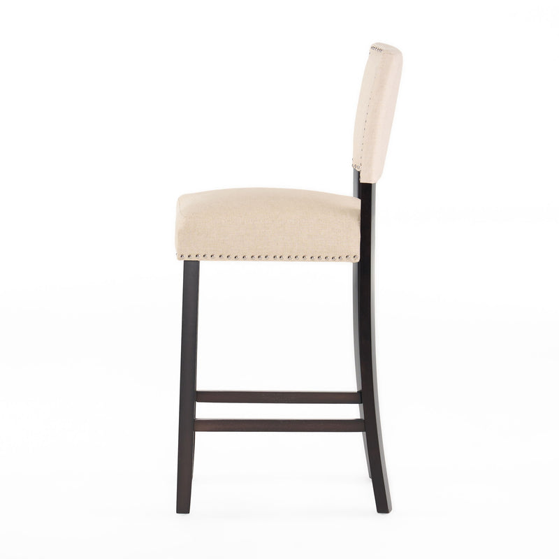 Barstools With Rivet Decoration (Set of 2), Wood Frame, Bar Chairs For Kitchen Island - Beige