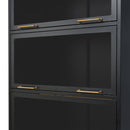 Modern Steel Display Cabinet With Glass Doors And LED Lights, 5 Tier Steel Barrister Bookcase For Home Or Office - Black