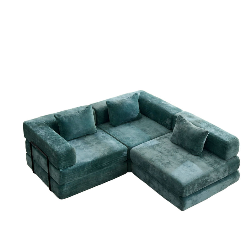 Convertible Floor Sofa Bed With Fixed Shape Frame, Boneless Modular Sectional Sofa, For Living Room - Dark Green