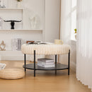 Modern Upholstered Round Ottoman Coffee Table With Storage Shelf