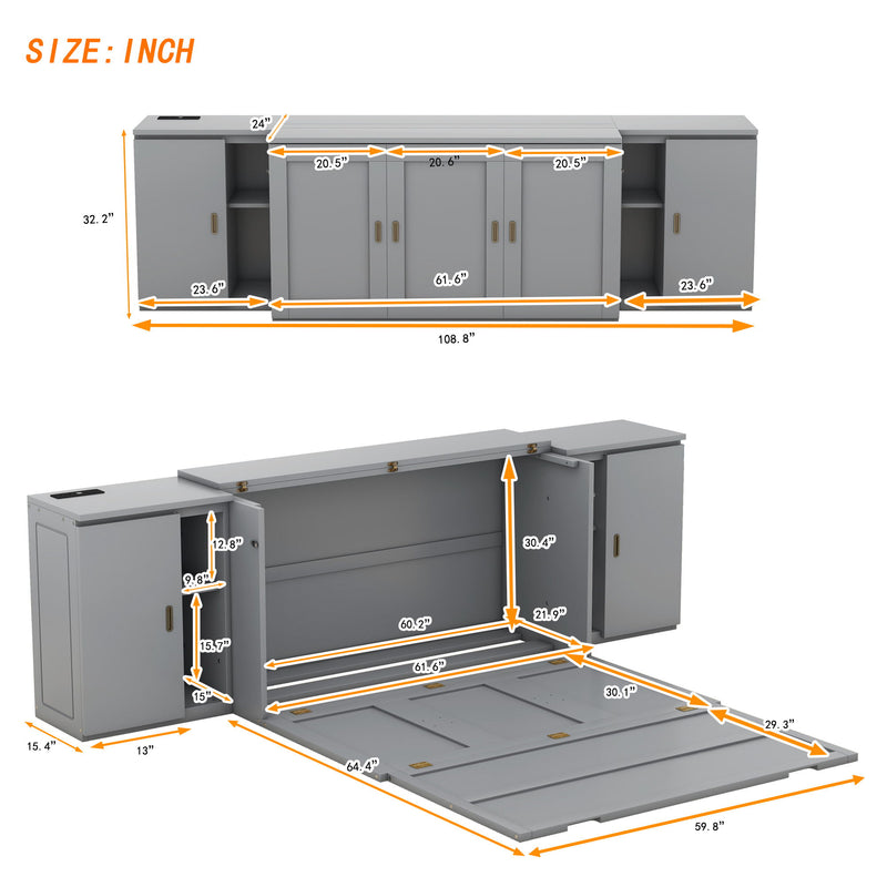 Murphy Bed With Shelves, Cabinets And USB Ports
