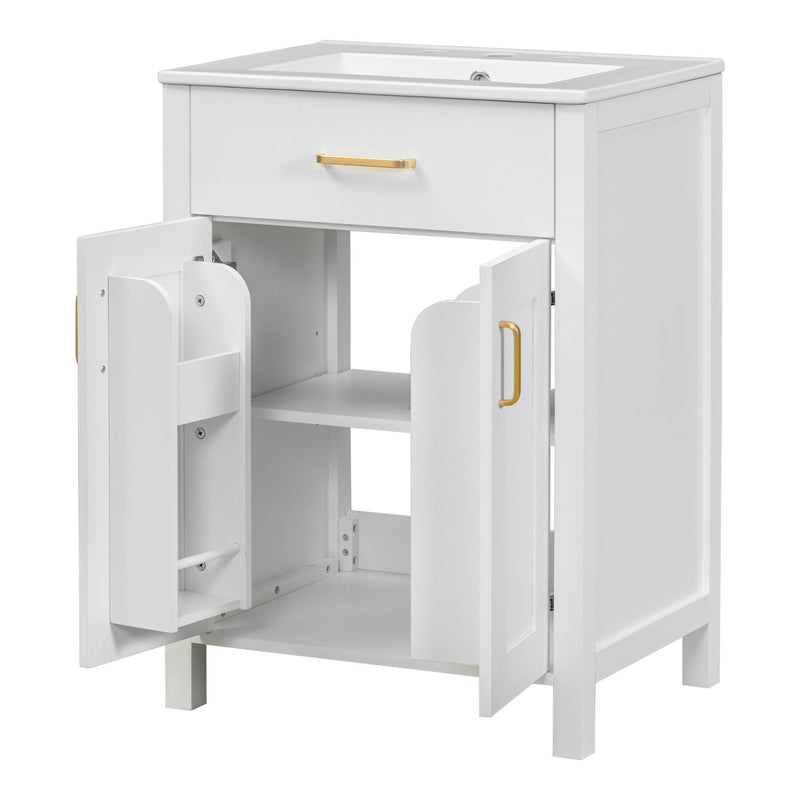 Modern Bathroom Vanity With Ceramic Sink, Soft-Close Doors, Flip Drawer, U-Shaped Shelves, Elegant Storage Solution