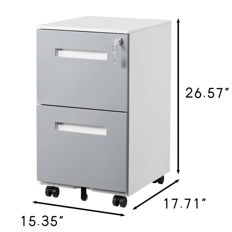 3 Drawer Mobile Locking File Cabinet, Rolling Filing Cabinet For Letter / A4 Size With 5 Wheels - Gray