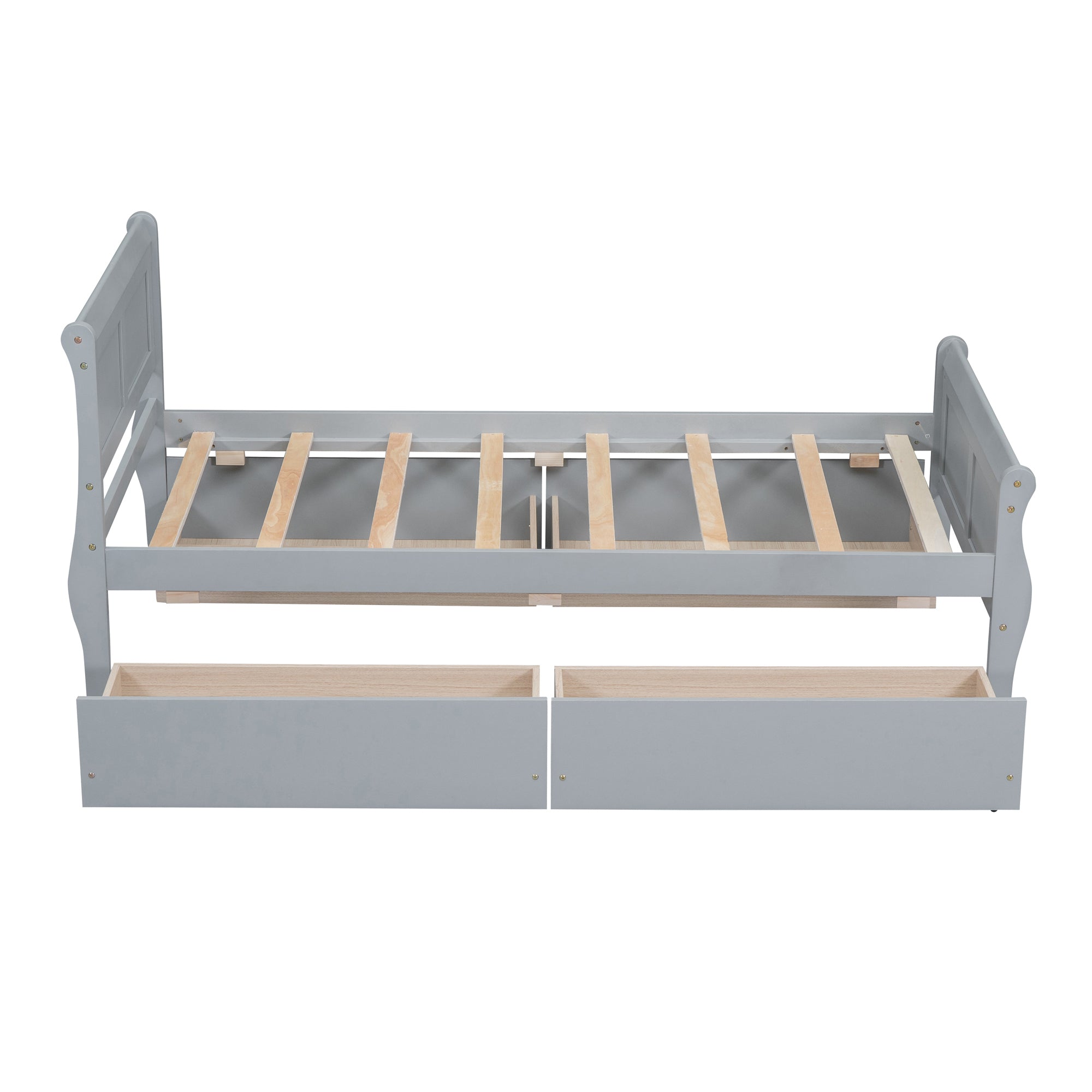 Twin Size Wood Platform Bed with 4 Drawers and Streamlined Headboard & Footboard, Gray - Atlantic Fine Furniture Melbourne FL