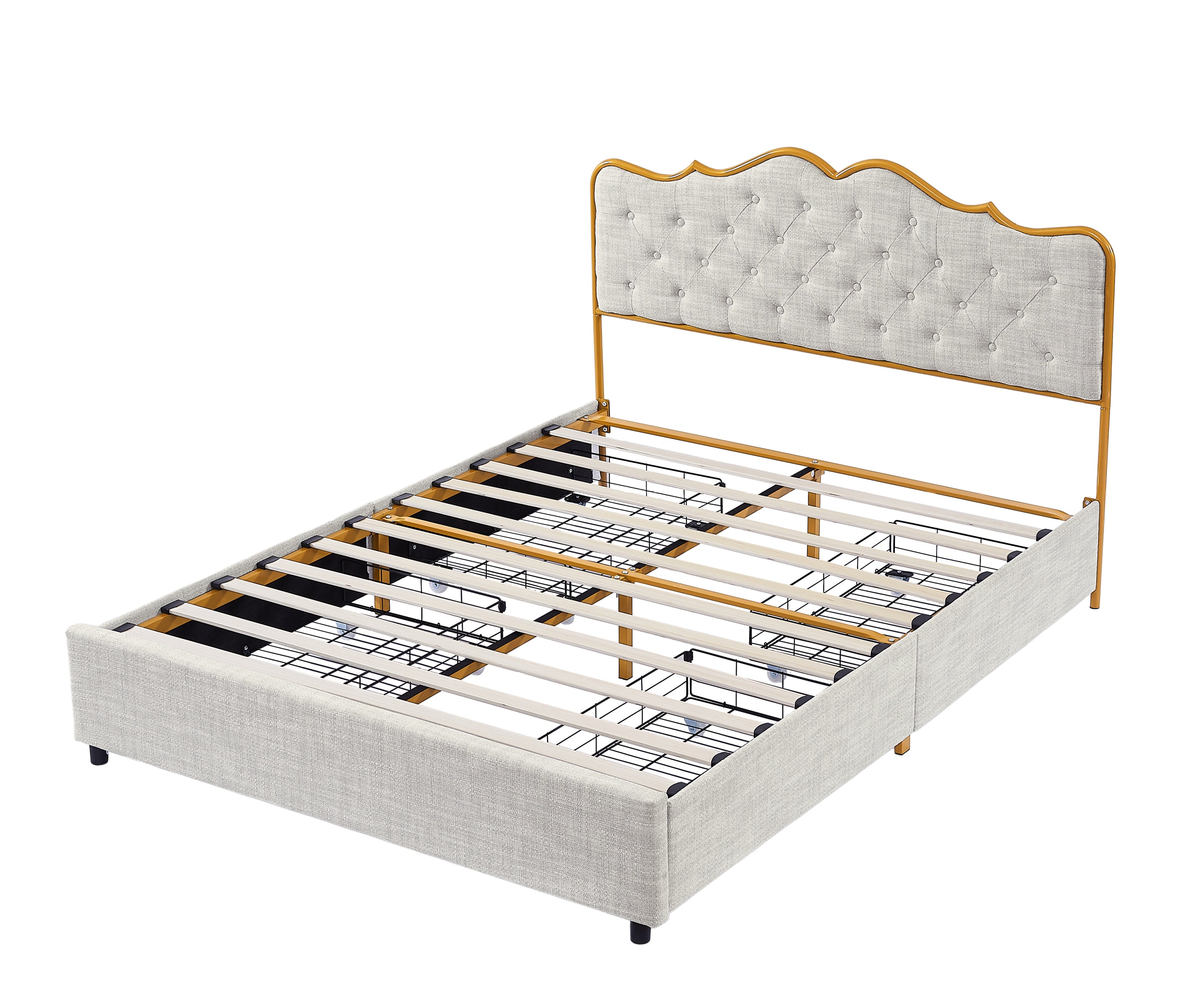 Classic steamed bread shaped backrest, metal frame, solid wood ribs, with four storage drawers, sponge soft bag, comfortable and elegant atmosphere, light gray, Full- size, F sleeping bed - Atlantic Fine Furniture Melbourne FL