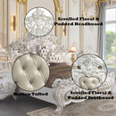 Vanaheim - Eastern King Bed - Beige PU & Antique White Finish - Atlantic Fine Furniture Inc