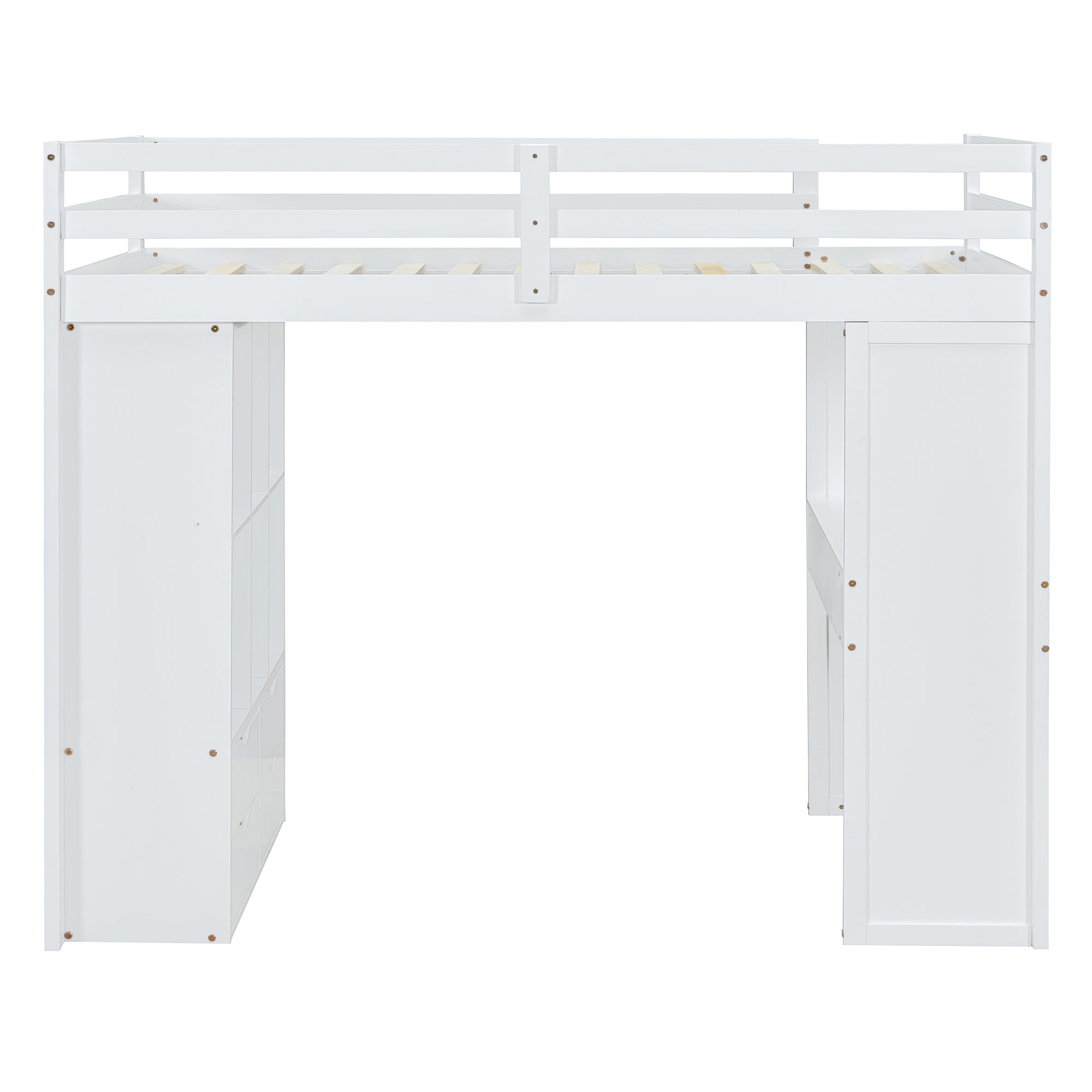Twin Size Loft Bed with large shelves, writing desk and LED Light, White - Atlantic Fine Furniture Melbourne FL
