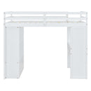 Twin Size Loft Bed with large shelves, writing desk and LED Light, White