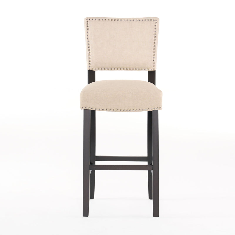 Barstools With Rivet Decoration (Set of 2), Wood Frame, Bar Chairs For Kitchen Island - Beige