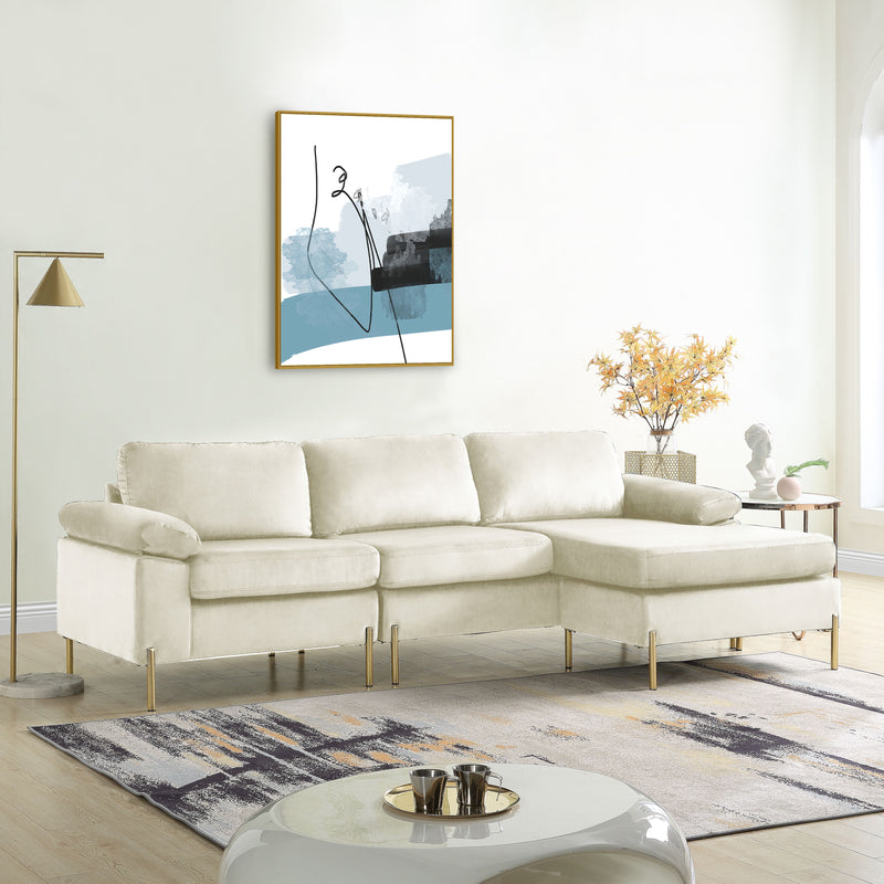 Shannon - Velvet Sectional Sofa With Chaise - Beige