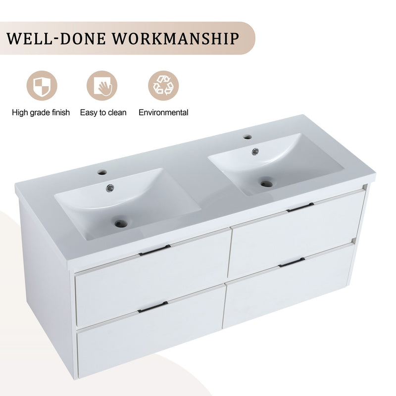 Modern Floating Bathroom Vanity With Dual Resin Sink, Soft Close Drawers