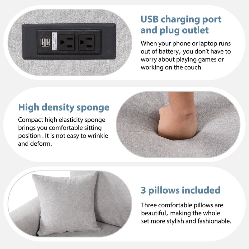 Sectional Sleeper Sofa With USB Charging Port And Plug Outlet, Pull-Out Sofa Bed With 3 Pillows, L-Shape Chaise For Living Room Small Apartment