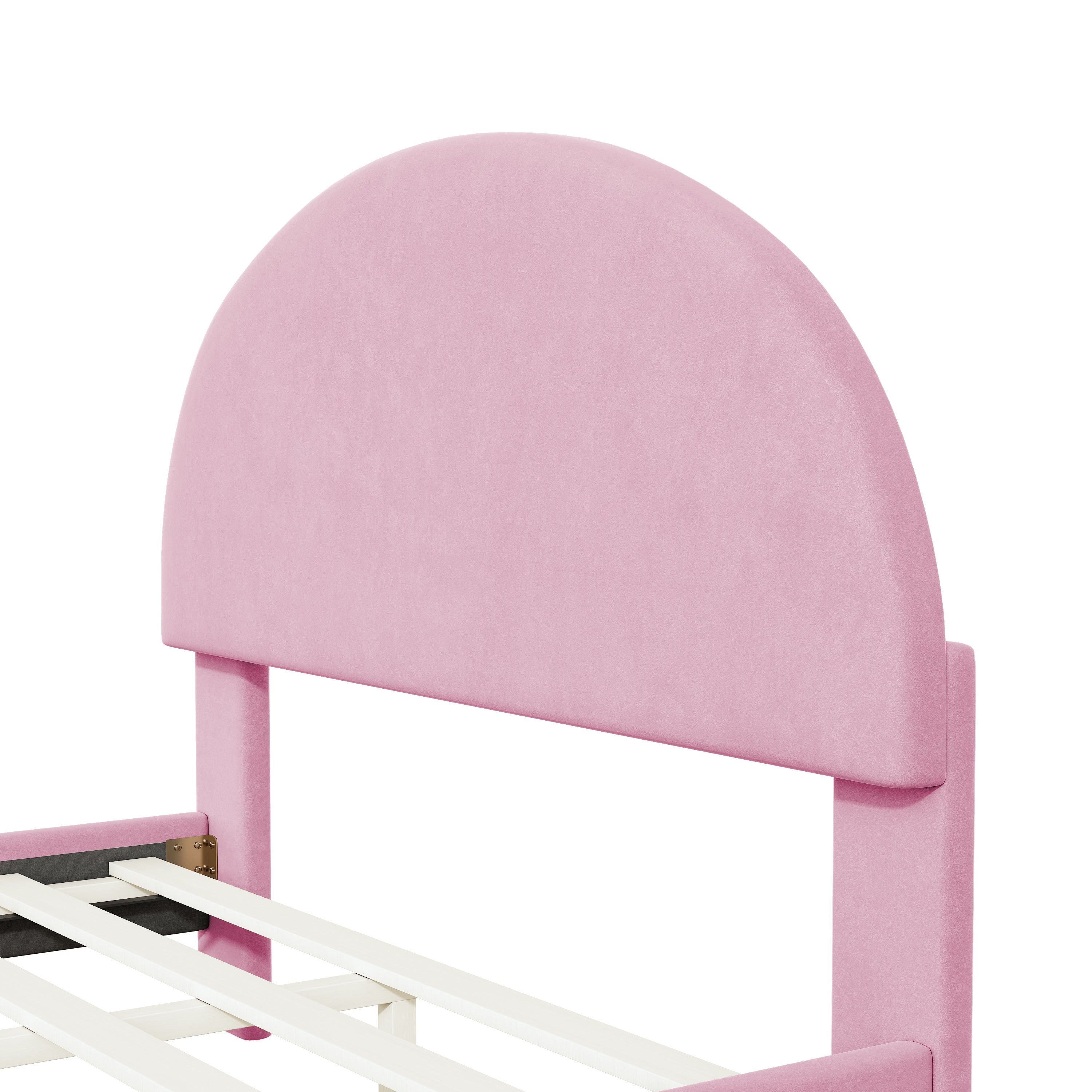 Full Size Upholstered Platform Bed with Classic Semi-circle Shaped headboard and Mental Legs, Velvet, Pink - Atlantic Fine Furniture Melbourne FL