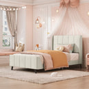 Twin Size Upholstered Platform Bed, Velvet, Beige
