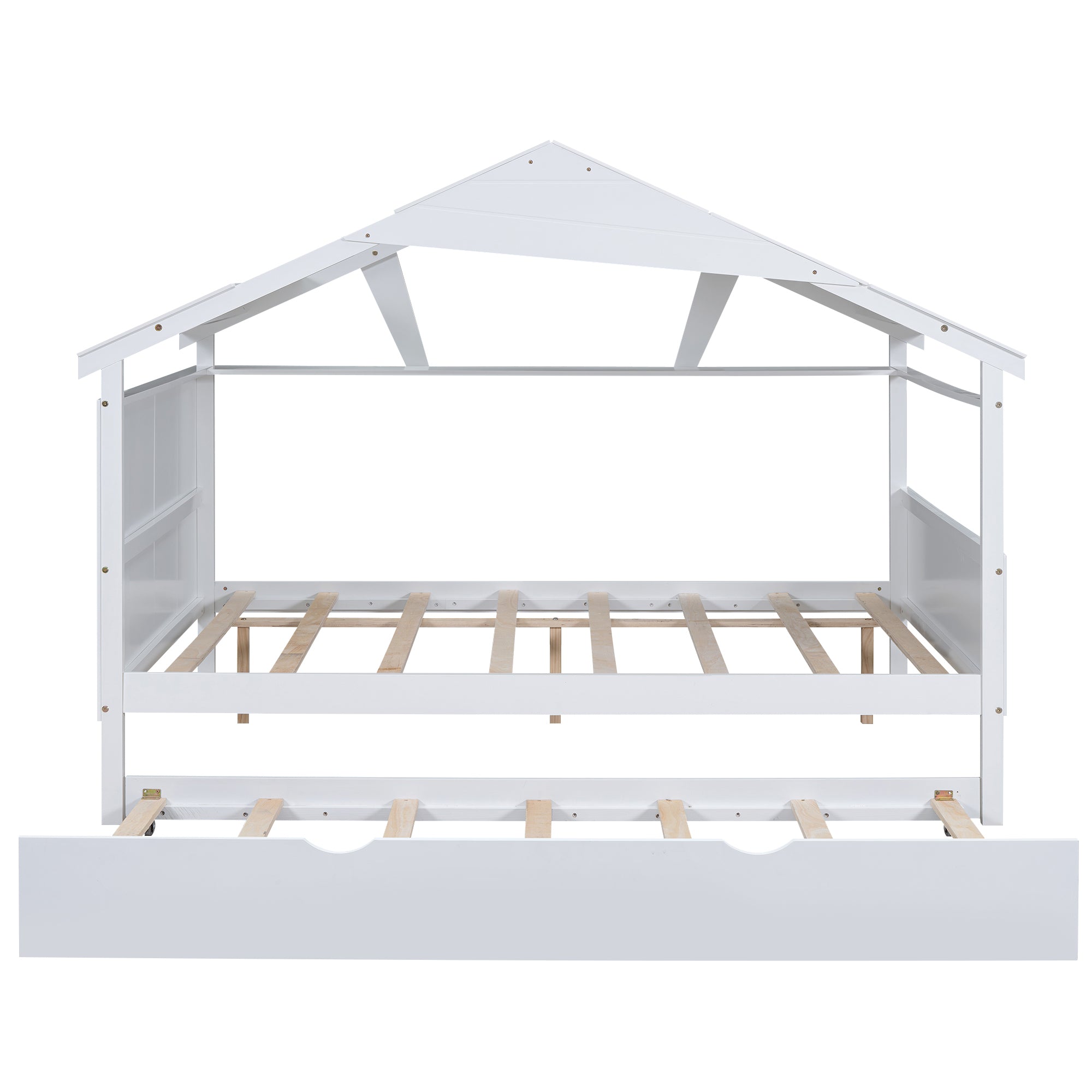 Wood Full Size House Bed with Twin Size Trundle and Storage, White - Atlantic Fine Furniture Melbourne FL