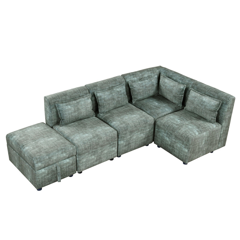 Free-Combined Sectional Sofa 5 Seater Modular Couches With Storage Ottoman, 5 Pillows For Living Room