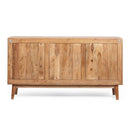 Boho Handcrafted 3 Door Sideboard, Carved Texture & Artisanal Charm - Natural