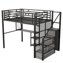 Metal Loft Bed With Wardrobe, Desk, Storage Shelves