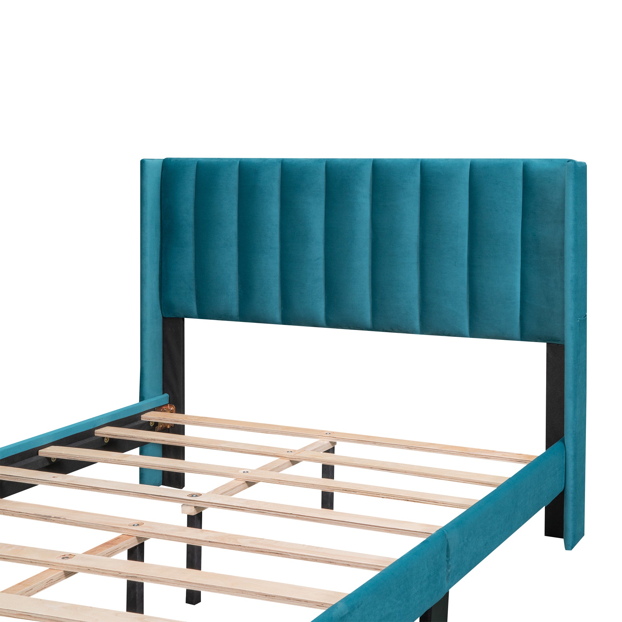 Full Size Storage Bed Velvet Upholstered Platform Bed with a Big Drawer - Blue - Atlantic Fine Furniture Melbourne FL