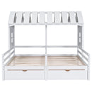 Twin Size House Platform Beds with Two Drawers for Boy and Girl Shared Beds, Combination of 2 Side by Side Twin Size Beds, White(old sku: GX000927AAK)
