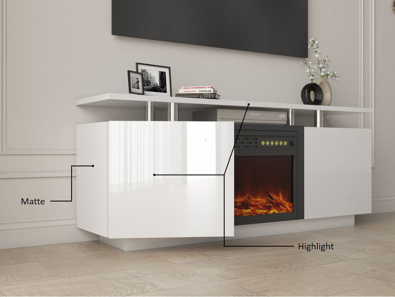 TV Cabinet, TV Unit With Fireplace, Have Heat And Flame Color Changes - White