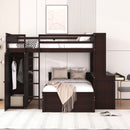 Loft Bed With A Twin Size Standalone Bed, Shelves, Desk, And Wardrobe