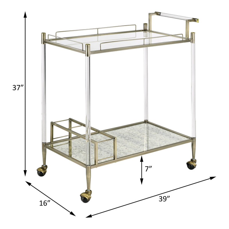 Cirro - Antique Mirror Wire Brass Serving Cart - Antique Brass / White