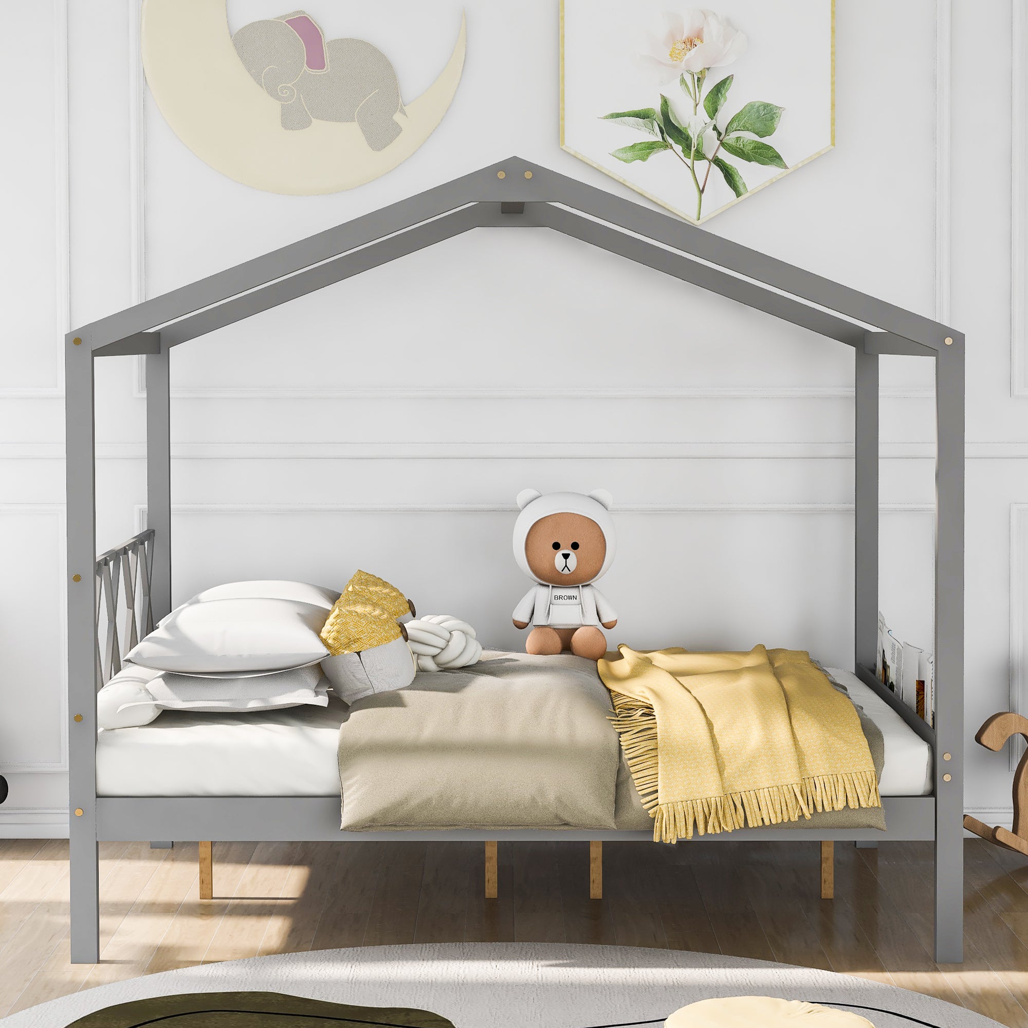 Full Size Wood House Bed with Storage Space, Gray (OLD SKU :LP000002AAE) - Atlantic Fine Furniture Melbourne FL