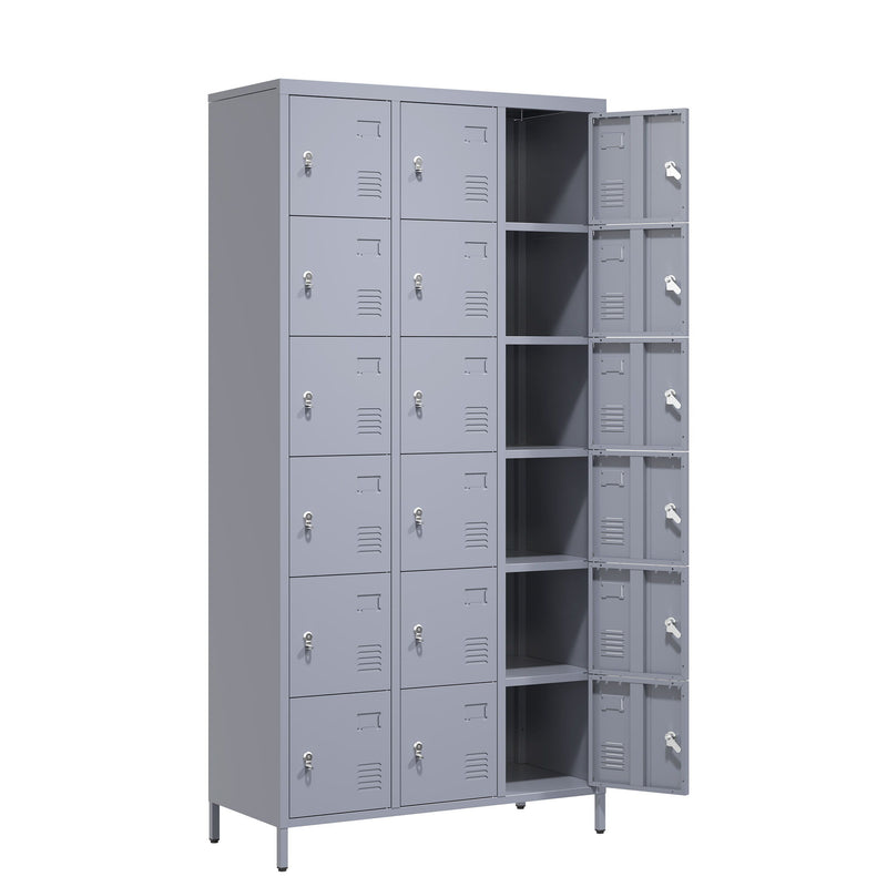 Lockers 18 Door With Lock For Employees, Storage Cabinet For Home Gym Office School Garage - Gray