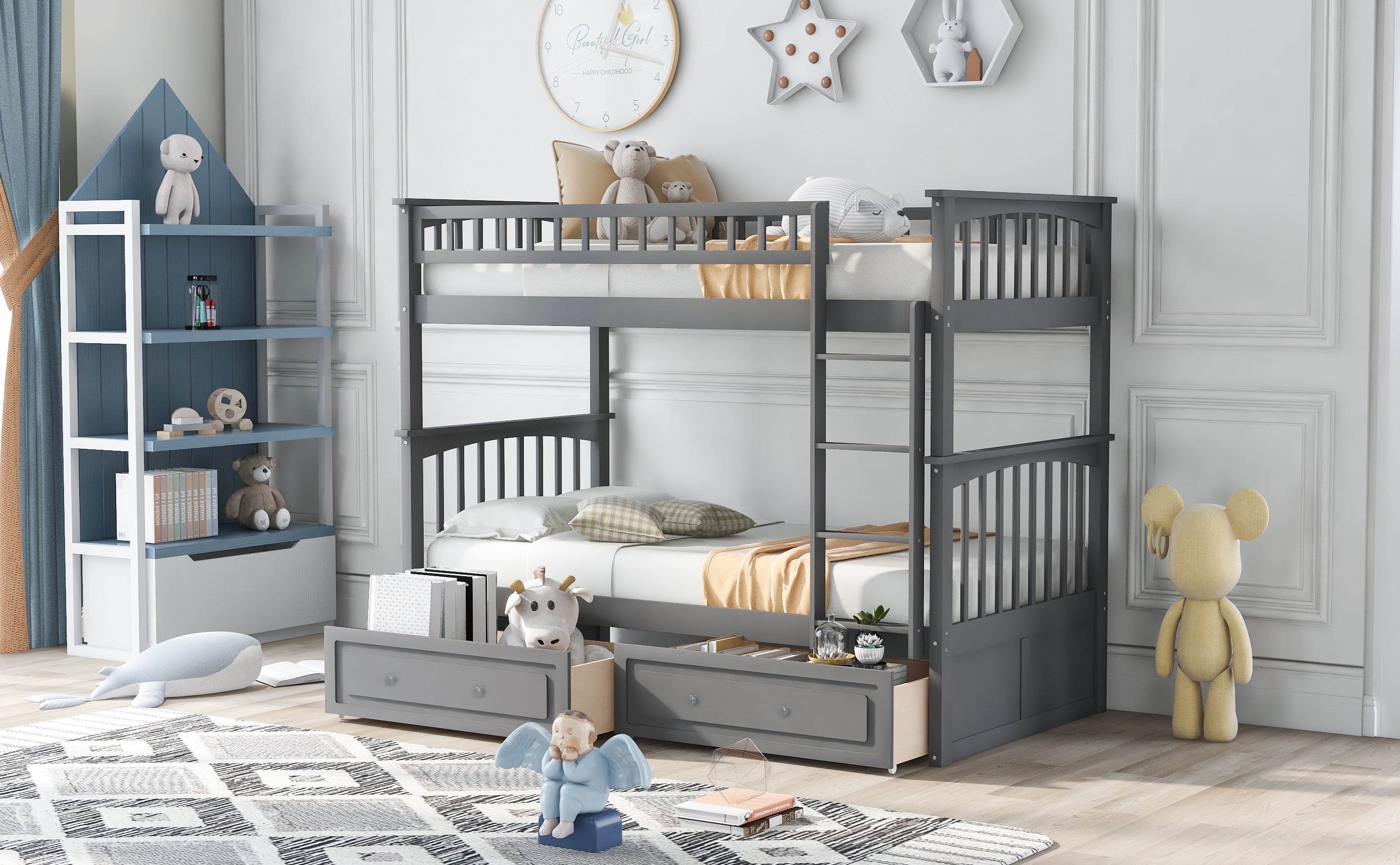 Twin over Twin Bunk Bed with Drawers, Convertible Beds, Gray(Old SKU: SM000240AAE-1) - Atlantic Fine Furniture Melbourne FL
