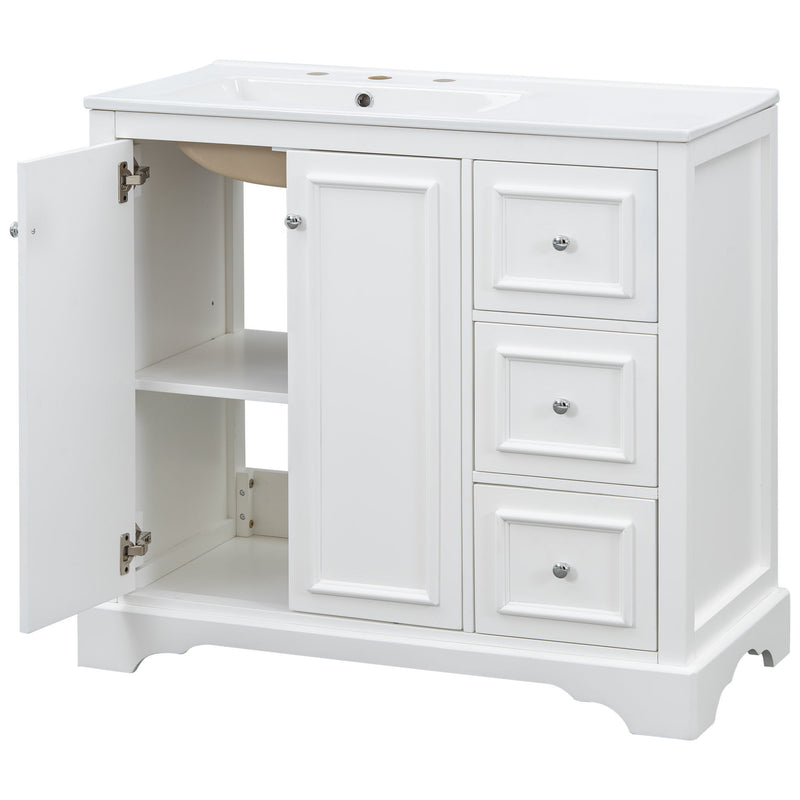 Bathroom Vanity With Sink, Soft-Close Doors, Adjustable U-Shelf, 3 Drawers