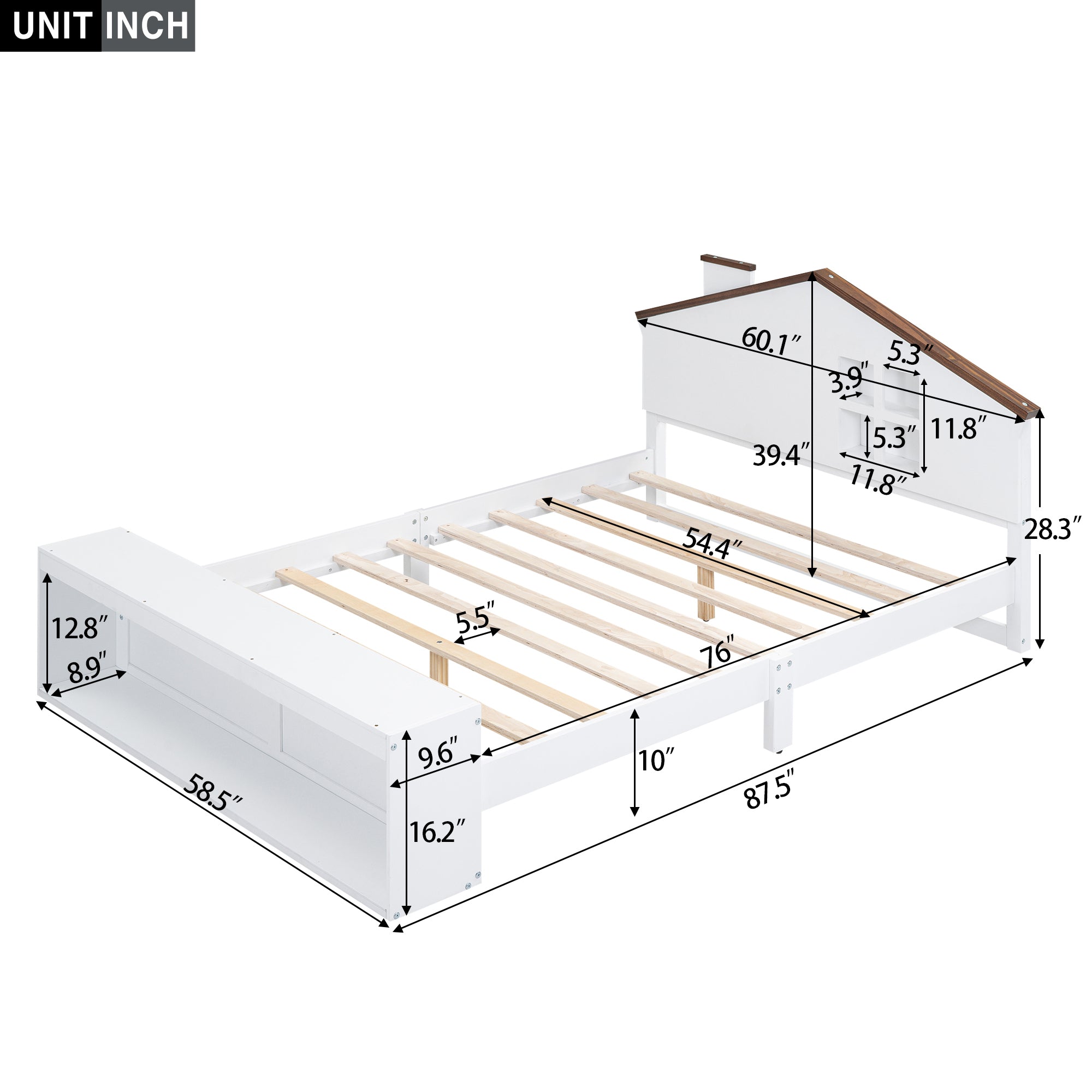 Full Size House Platform Bed with LED Lights and Storage, White - Atlantic Fine Furniture Melbourne FL