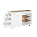 Multi-Functional Storage Island Movable Storage Cabinet Island Vanity Dresser With 3 Side Storage Drawer, A Reversible Top Storage Space And 2 Glass Display Shelves - White