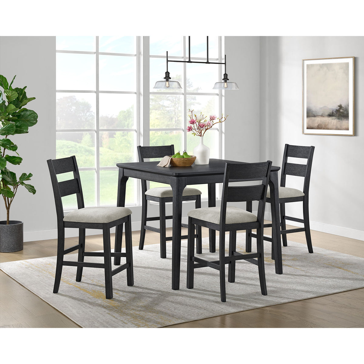 Garcia 5 Piece Counter Set With Table And 4 Chairs in Black by Elements International, view 5