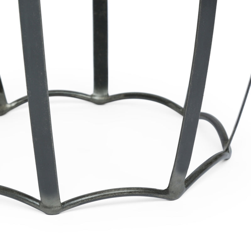 Modern Industrial End Table With Mango Wood Top And Iron Frame - Gray