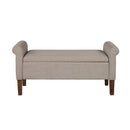 Upholstered Storage Bench With Rolled Armrests - Beige