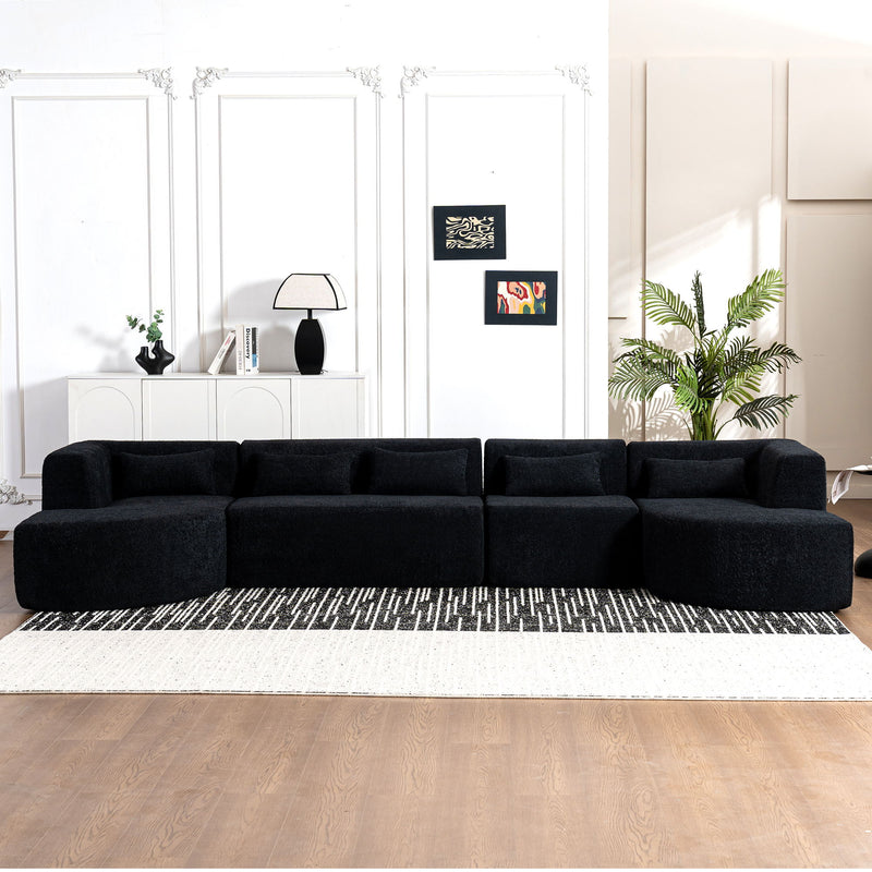 Upholstered Sofa Free Combined Sofa Couch With Two Chaise Lounge And Five Back Pillows For Living Room