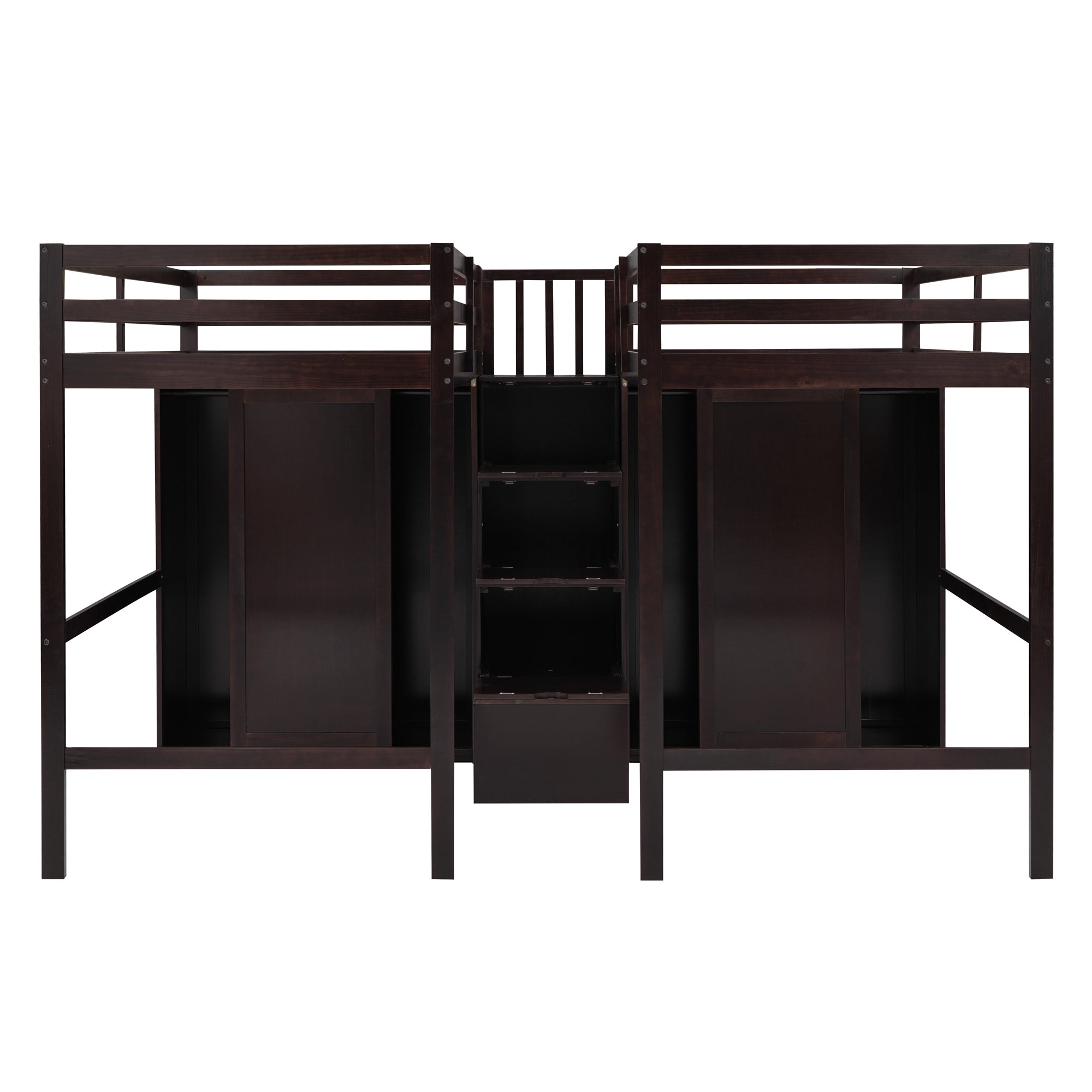 Double Twin Loft Beds with Wardrobes and Staircase, Espresso - Atlantic Fine Furniture Melbourne FL