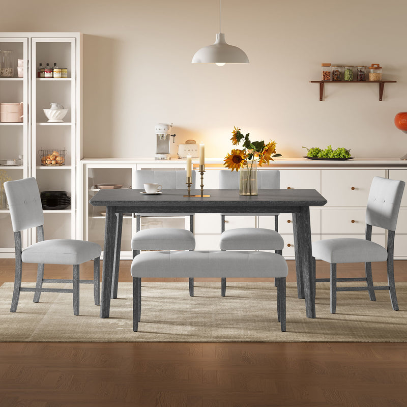 Rustic Farmhouse Dining Room Rectangular Table With 4 Upholstered Chairs And Bench