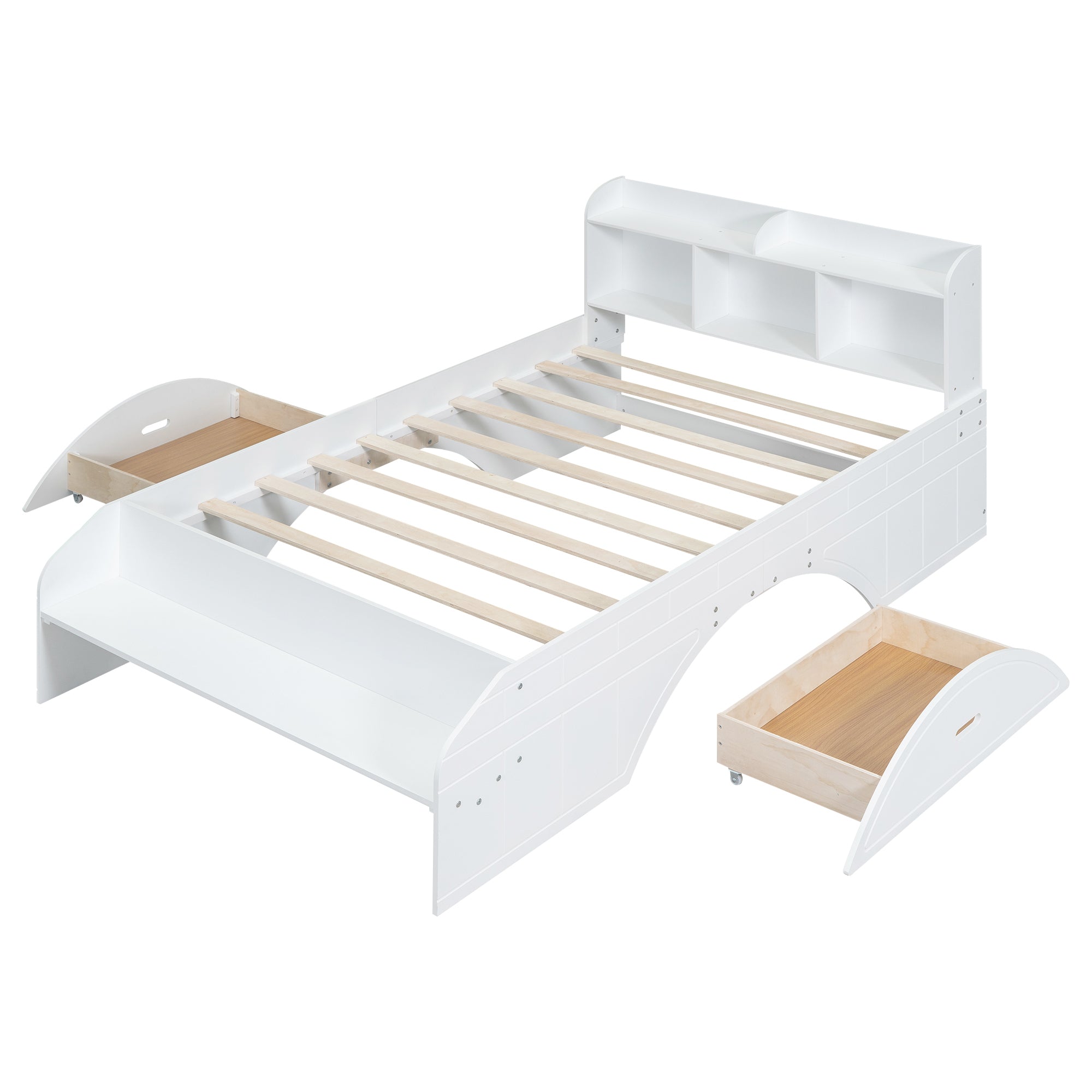Wood Full Size Platform Bed with 2 Drawers, Storage  Headboard and Footboard, White - Atlantic Fine Furniture Melbourne FL