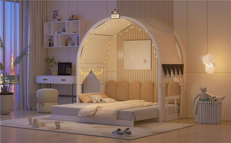 Extended Bed With Arched Roof And Trundle